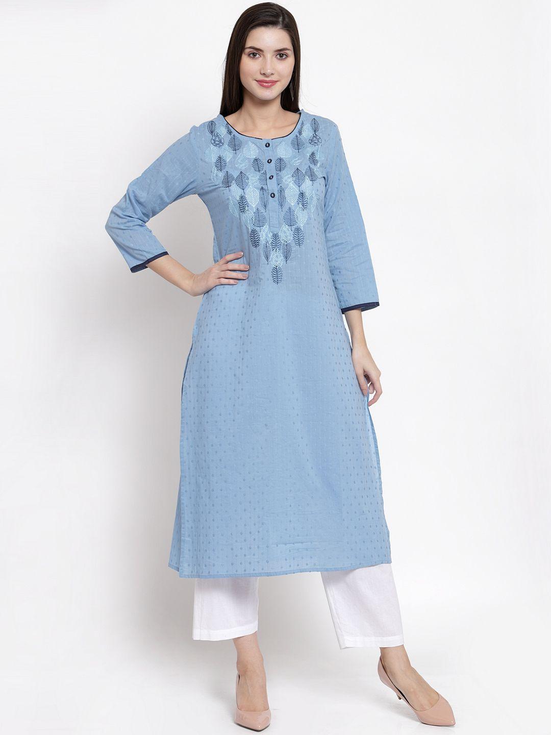 the kurta express women blue embroidered straight kurta