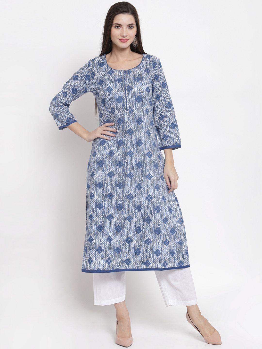 the kurta express women blue printed straight kurta