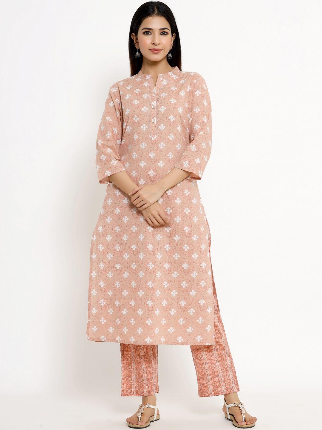 the kurta express women brown ethnic motifs printed pure cotton kurta with trousers