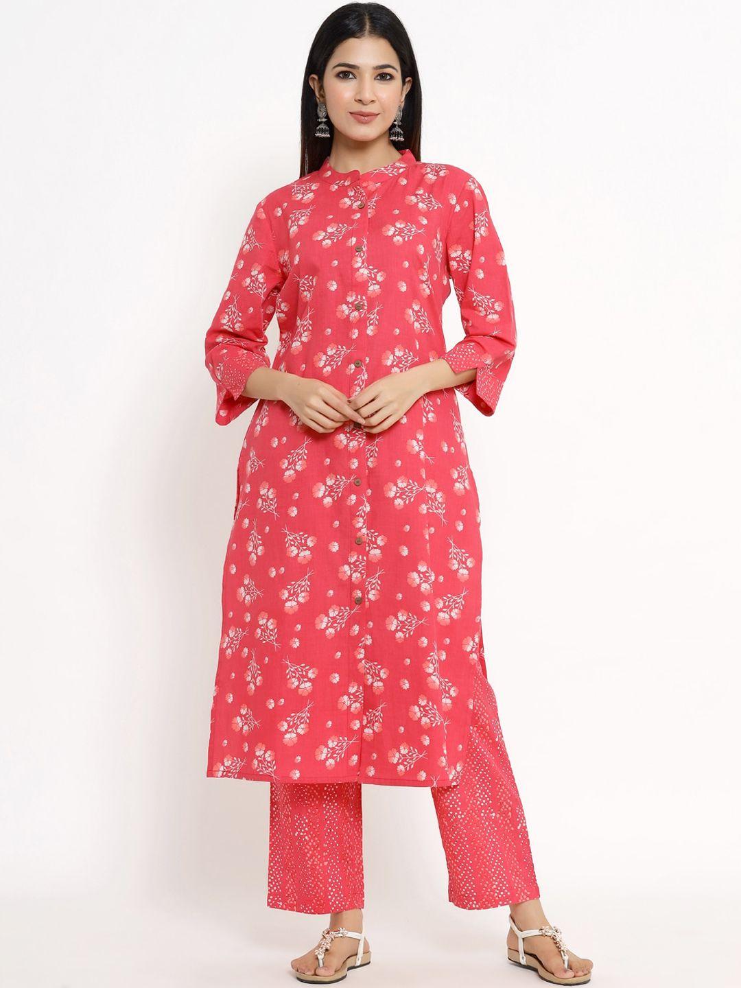 the kurta express women pink printed regular pure cotton kurta with palazzos