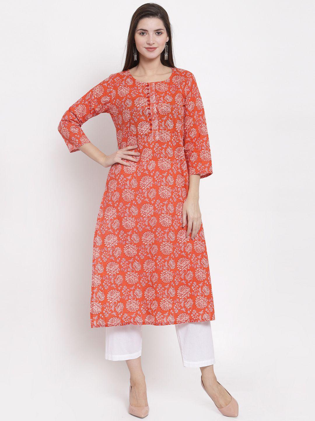 the kurta express women red & white printed straight kurta