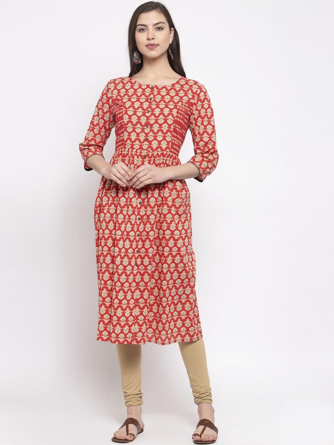 the kurta express women red printed a-line kurta