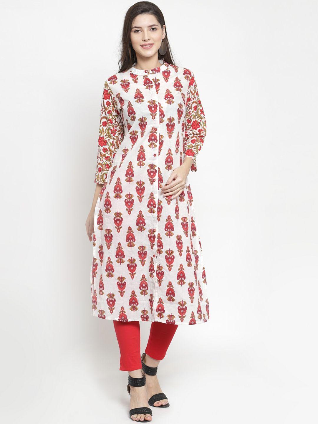 the kurta express women white & red tribal printed kurta