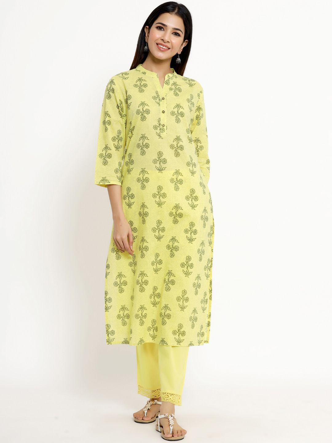 the kurta express women yellow floral printed pure cotton kurta with palazzos