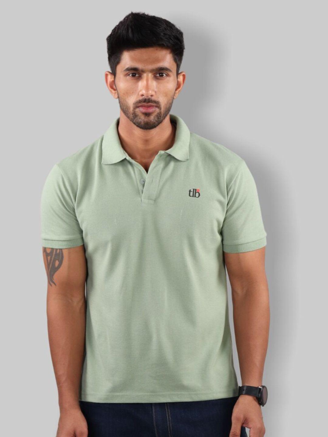 the label bar men green solid polo collar t-shirt