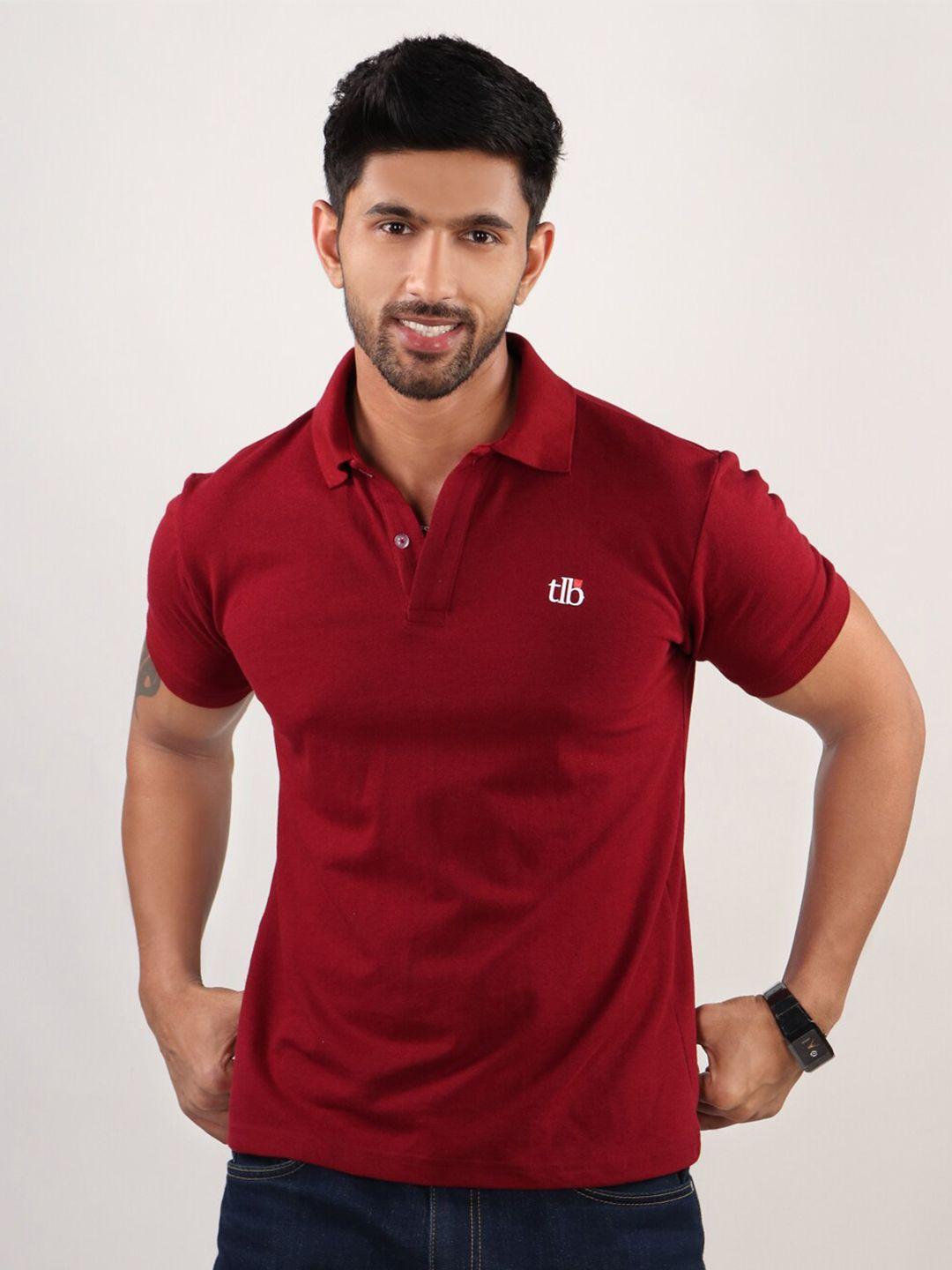 the label bar men maroon polo collar applique t-shirt