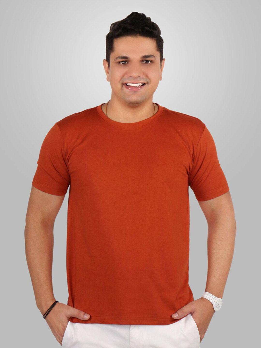 the label bar men rust solid round neck t-shirt