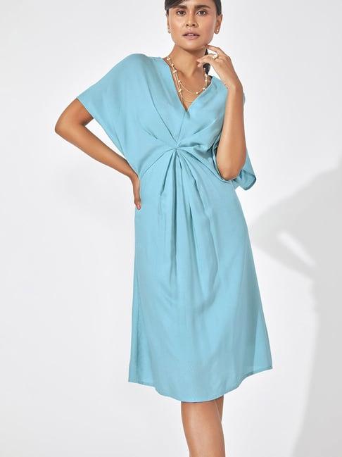 the label life aqua regular fit a line dress