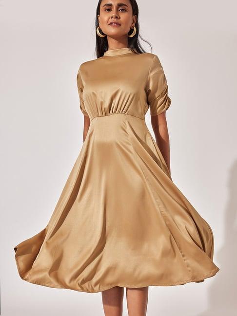 the label life beige midi dress