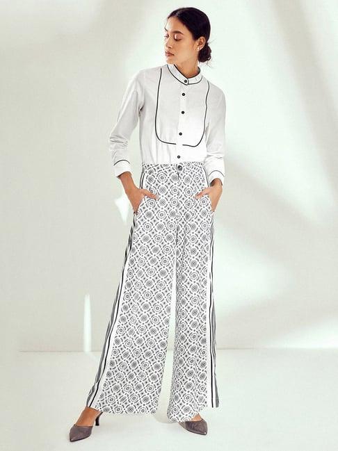 the label life black & white printed regular fit high rise pants