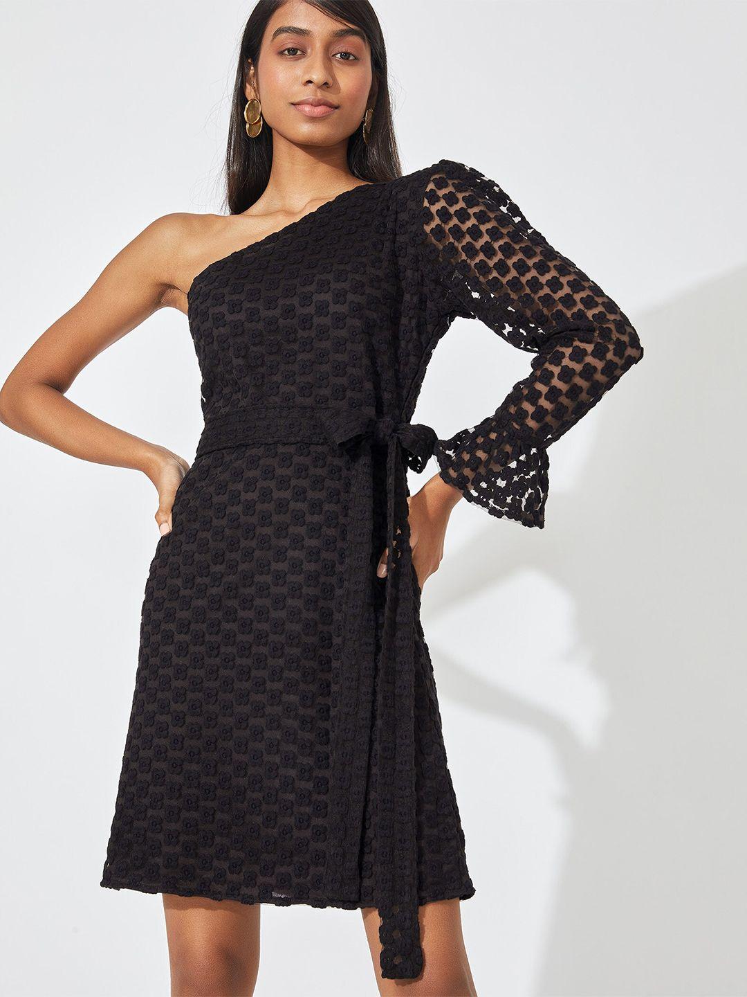 the label life black embroidered one shoulder dress