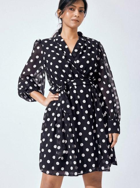 the label life black polka dot wrap dress