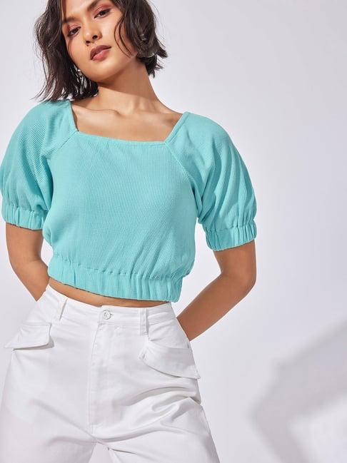 the label life blue crop top