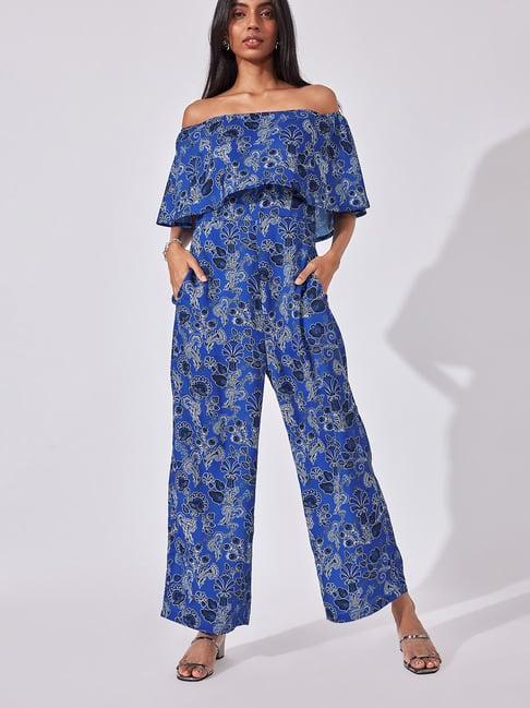 the label life blue floral jumpsuit