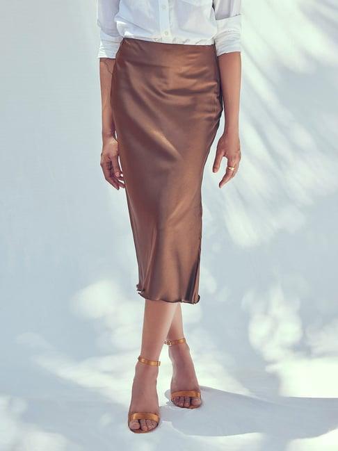 the label life brown a-line midi skirt