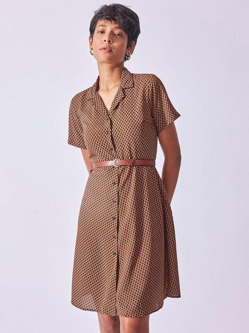 the label life brown printed shirt dress