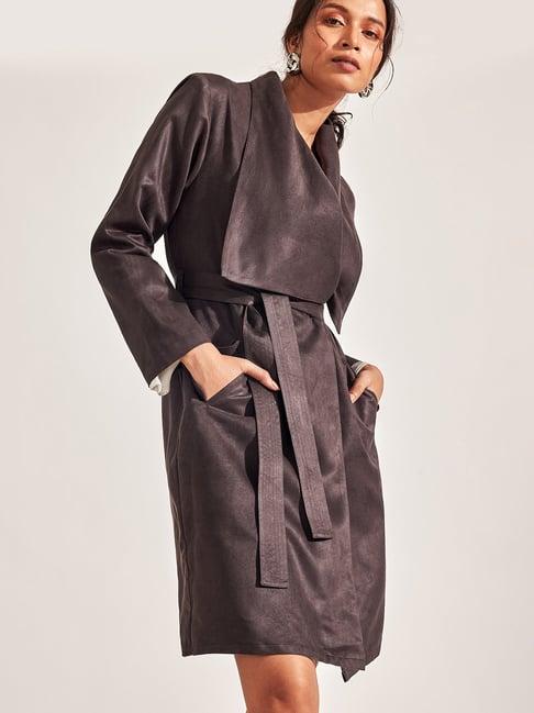 the label life dark grey leather trench coat