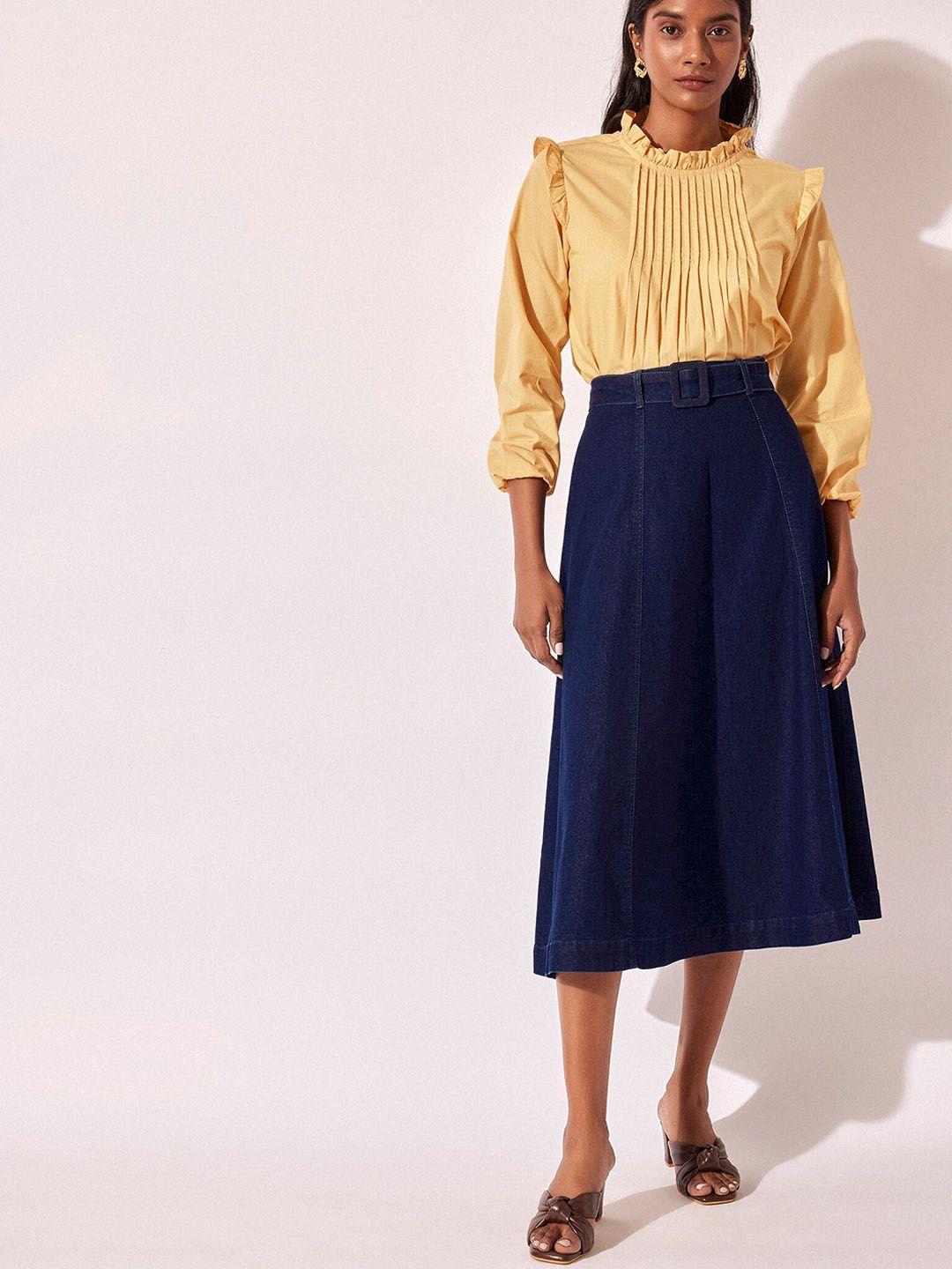 the label life denim a-line midi skirt