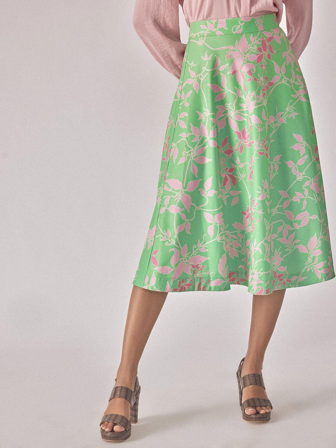 the label life floral printed flared midi skirt