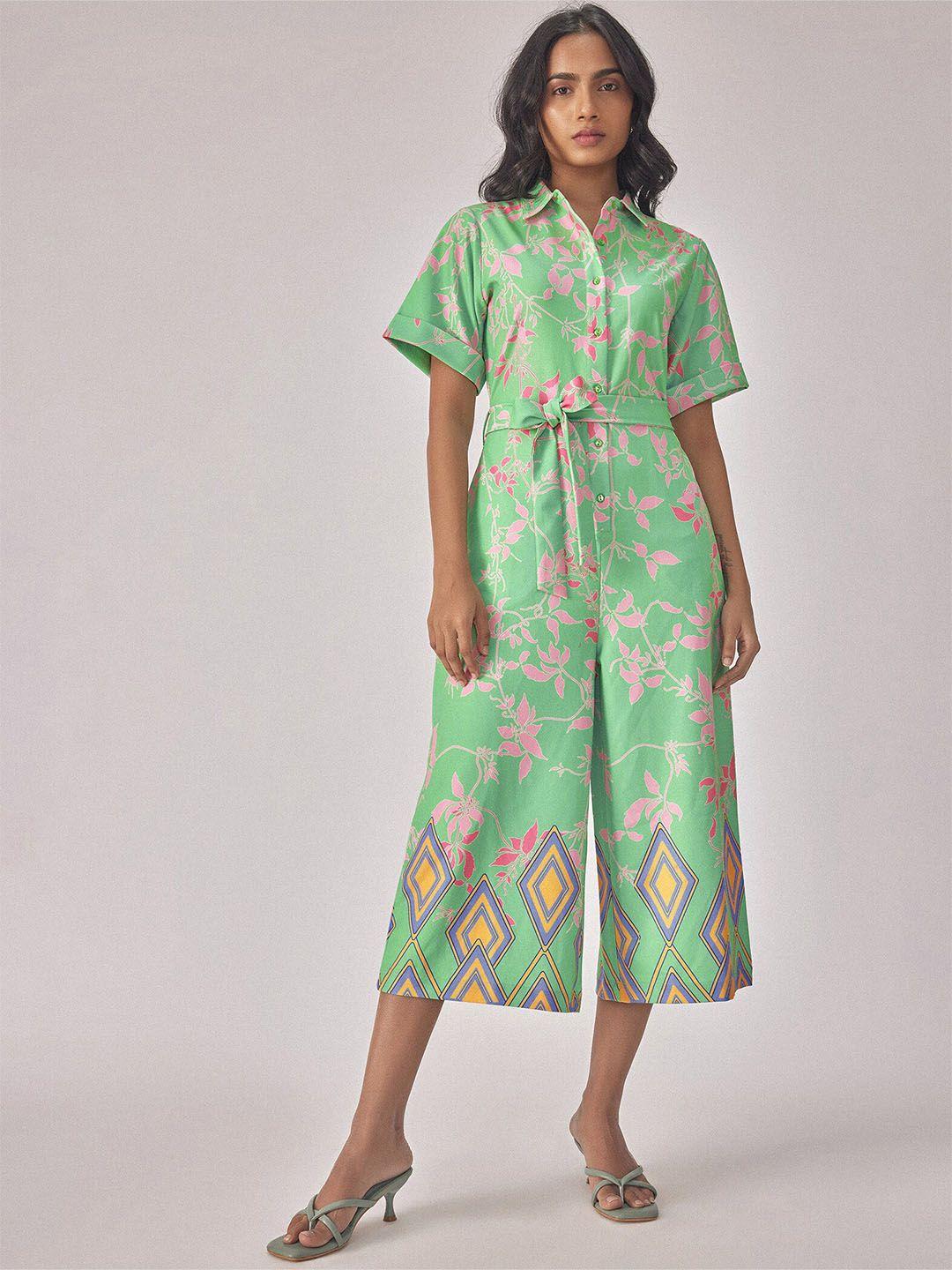 the label life green & pink printed basic jumpsuit