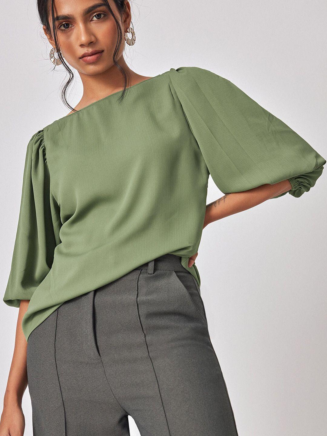 the label life green bishop sleeves three-quarter top