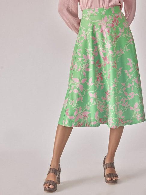 the label life green printed a-line midi skirt