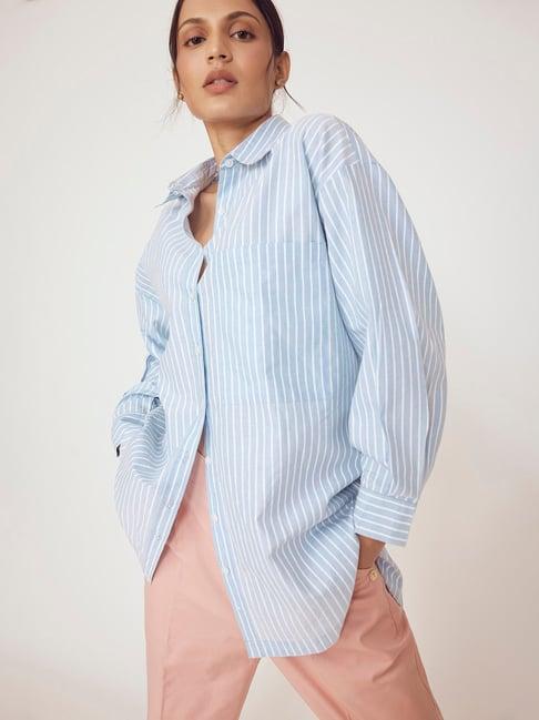 the label life light  blue striped oversized shirt