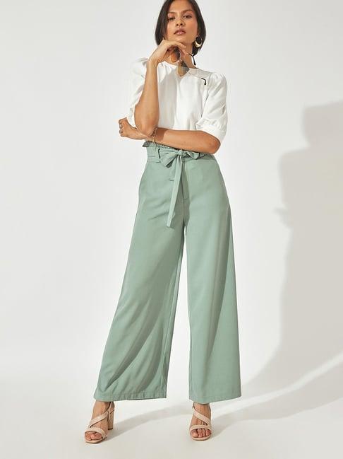 the label life mint green regular fit high rise pants