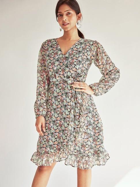 the label life multicolor floral wrap dress