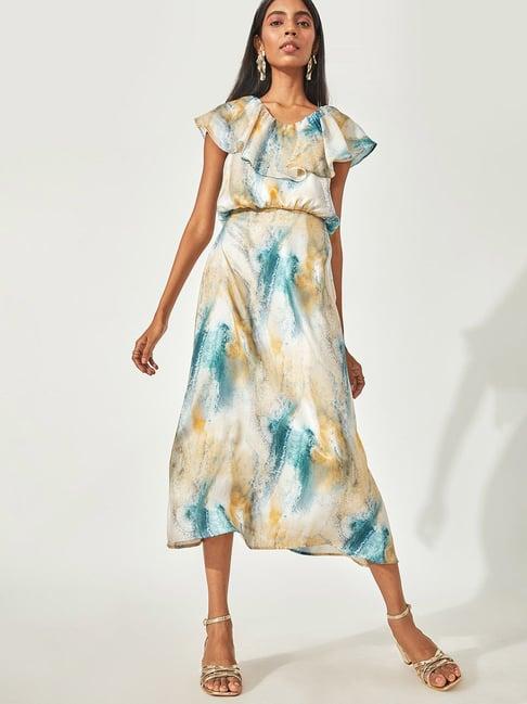 the label life multicolor printed a-line midi skirt