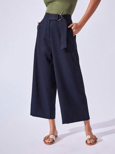 the label life navy regular fit high rise culottes
