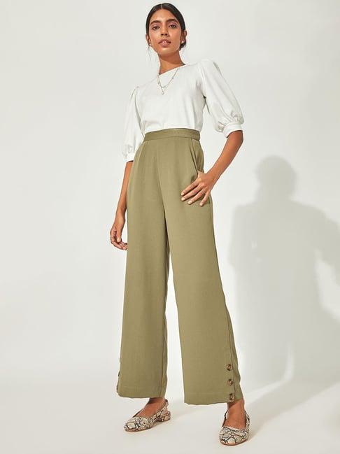 the label life olive regular fit high rise pants