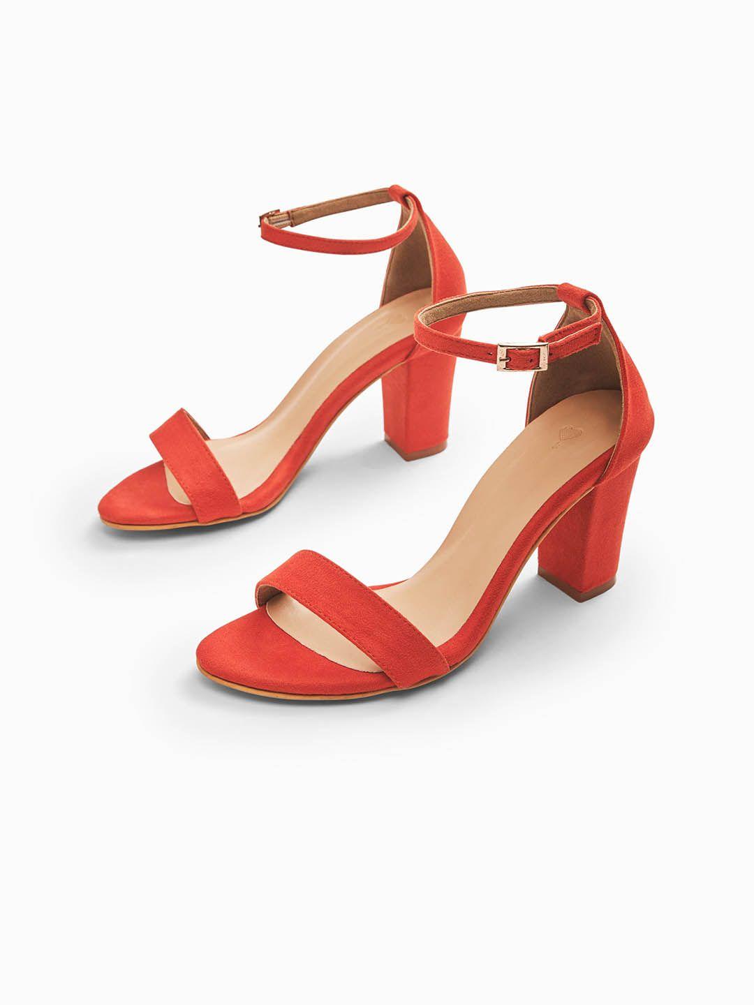 the label life orange ankle strap block heels