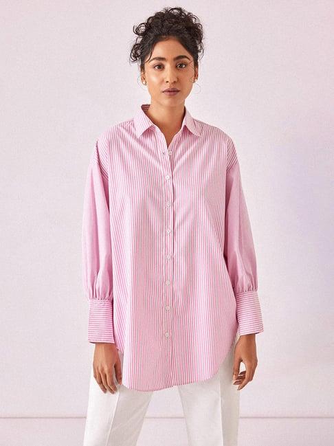 the label life pink & white striped oversized shirt