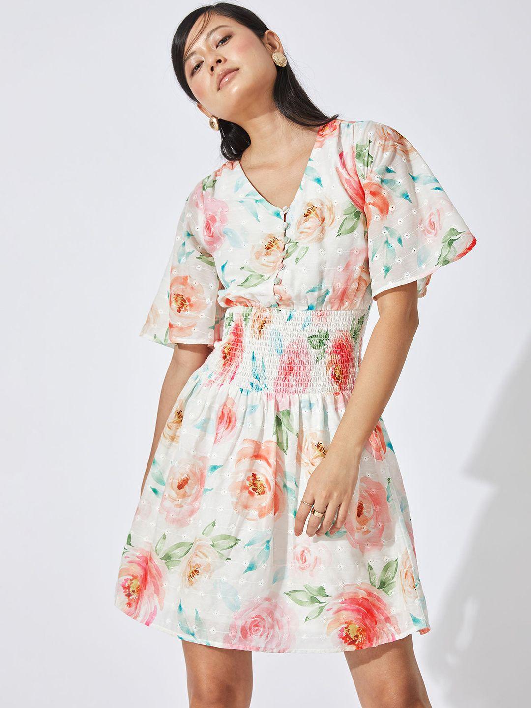 the label life pink floral schiffli smocked dress