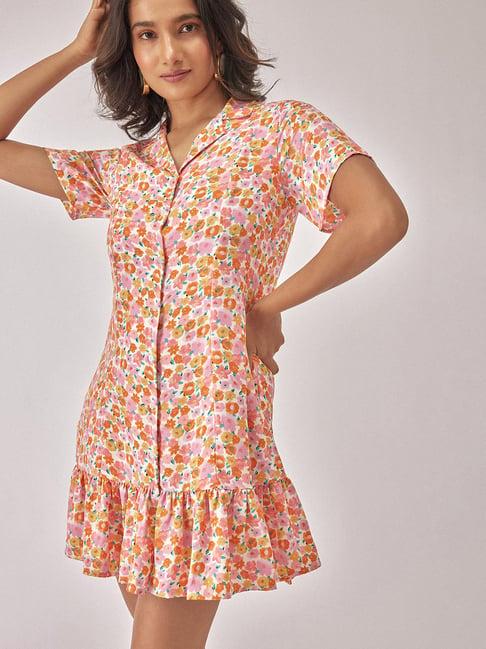 the label life pink floral shirt dress