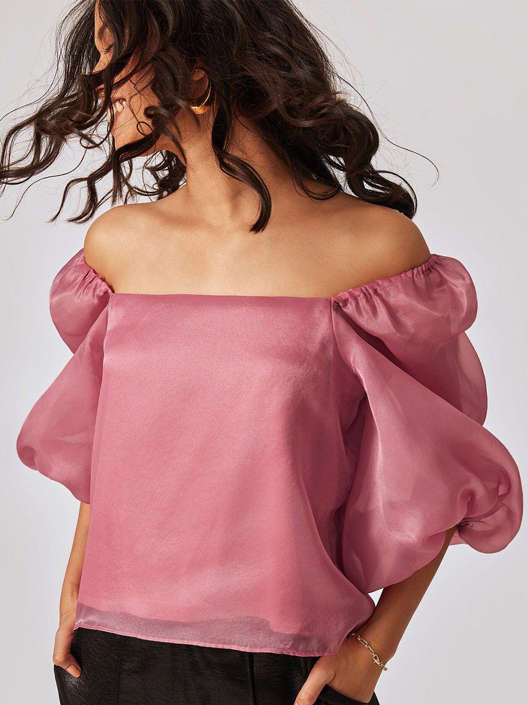 the label life pink off-shoulder bardot top