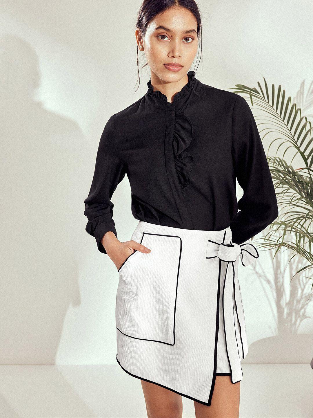 the label life piping detail wrap skirt with tie-up detail