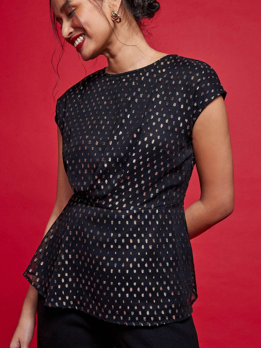 the label life polka dot print extended sleeves cinched waist top