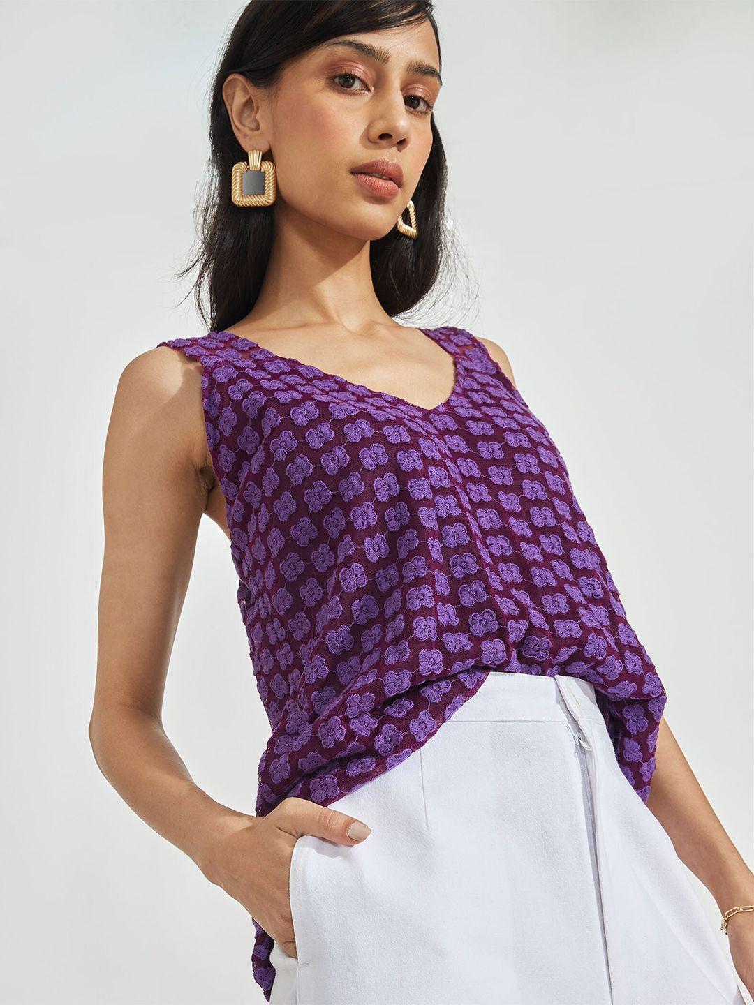 the label life purple floral embroidered cami top