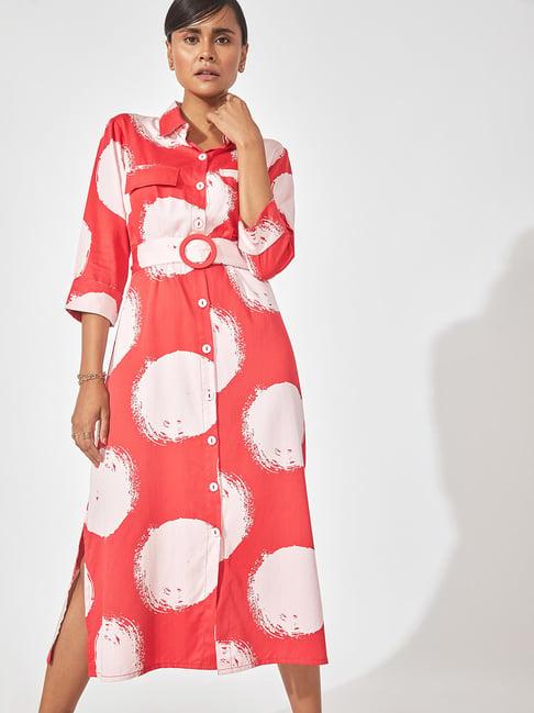 the label life red & white printed shirt dress