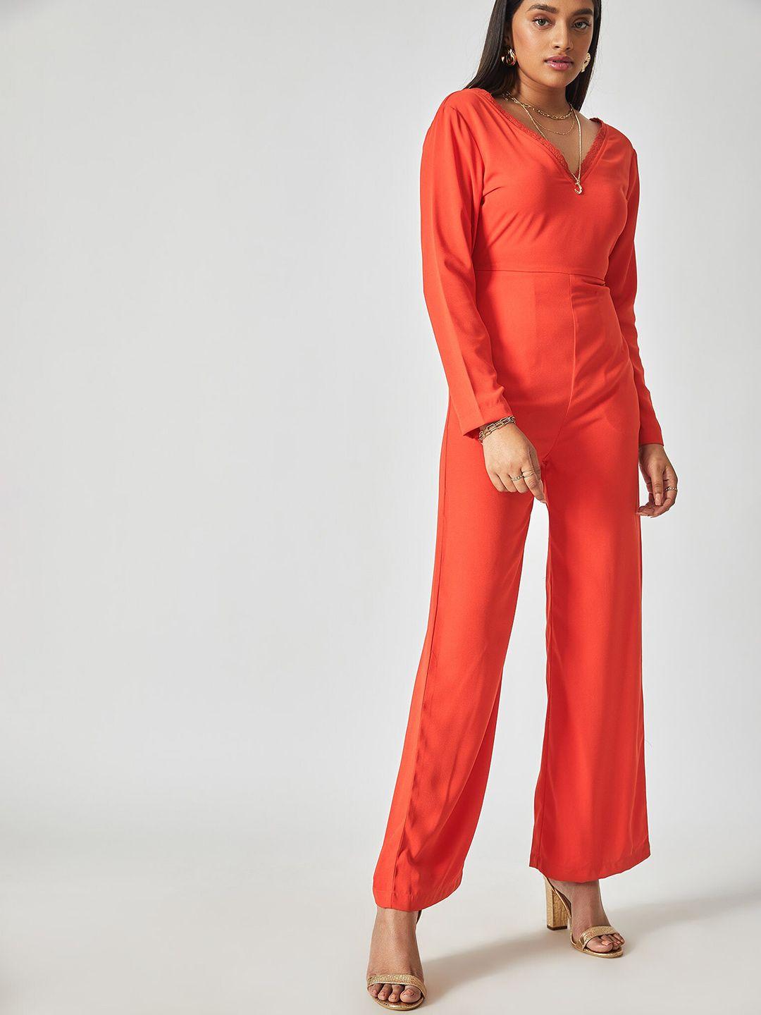 the label life red back tie-up basic jumpsuit with lace inserts
