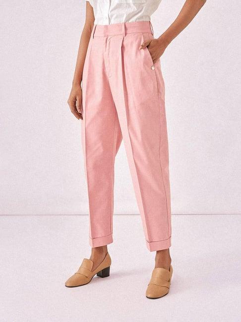 the label life salmon pink regular fit mid rise trousers