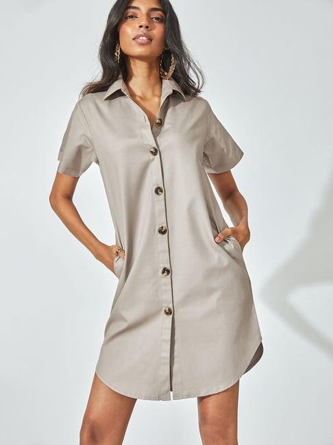 the label life slate grey shirt dress