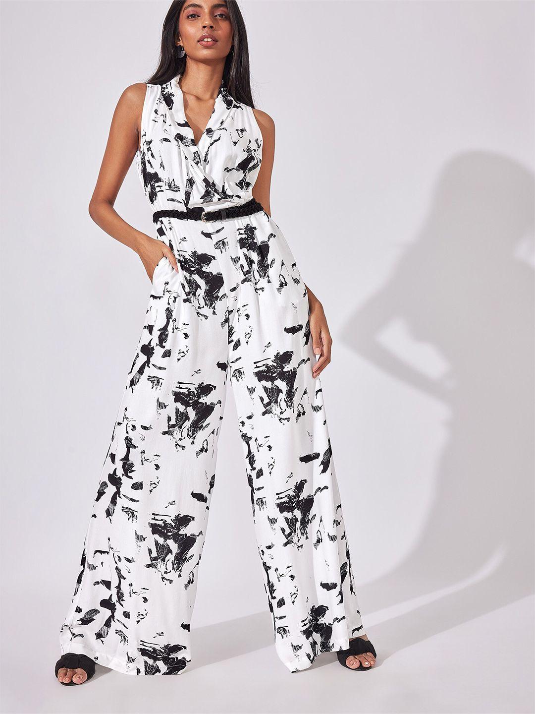 the label life white & black abstract printed jumpsuit