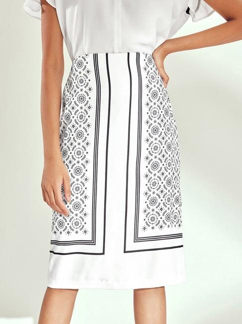the label life white & black printed a-line midi skirt