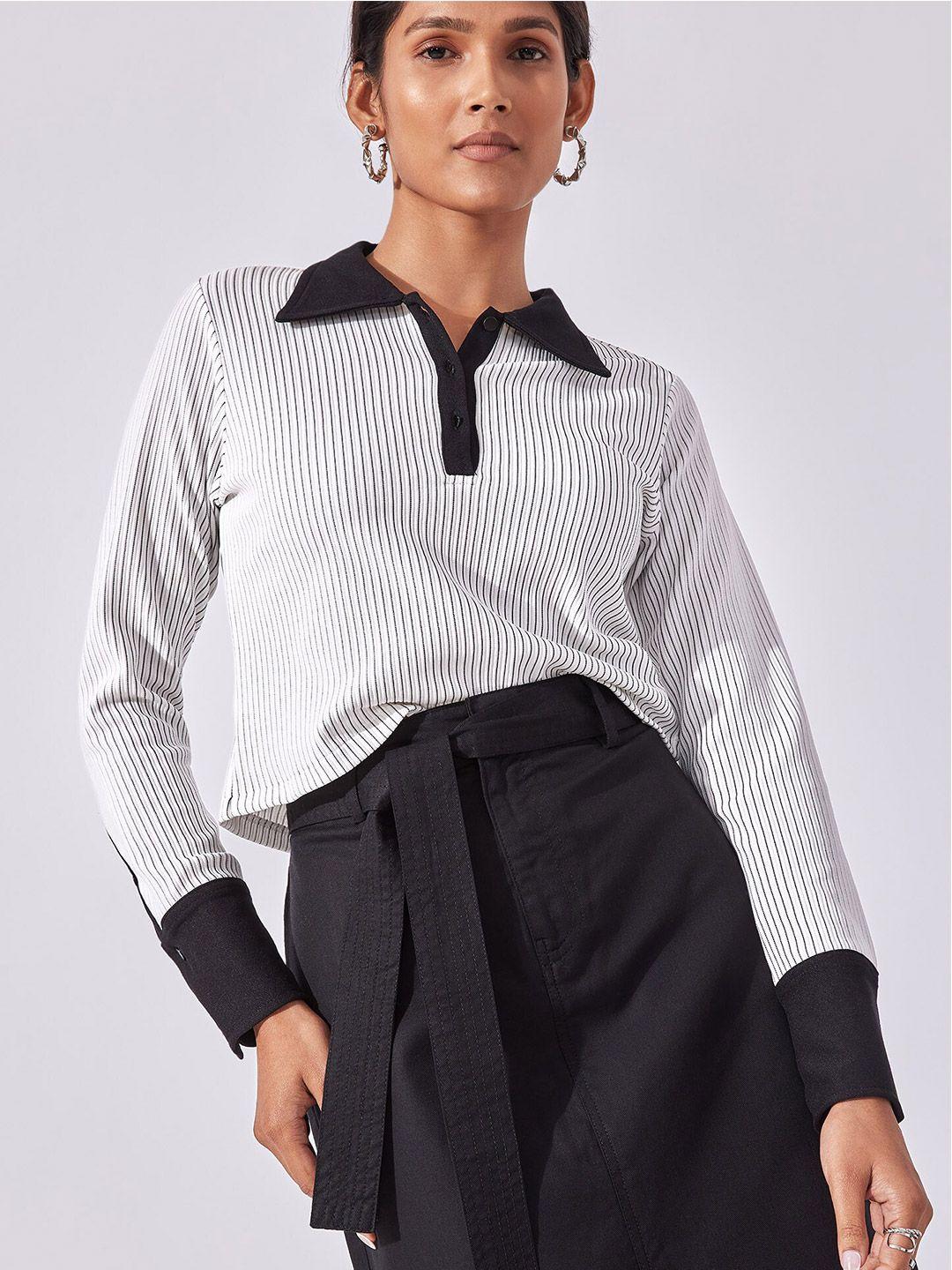 the label life white & black striped shirt style top