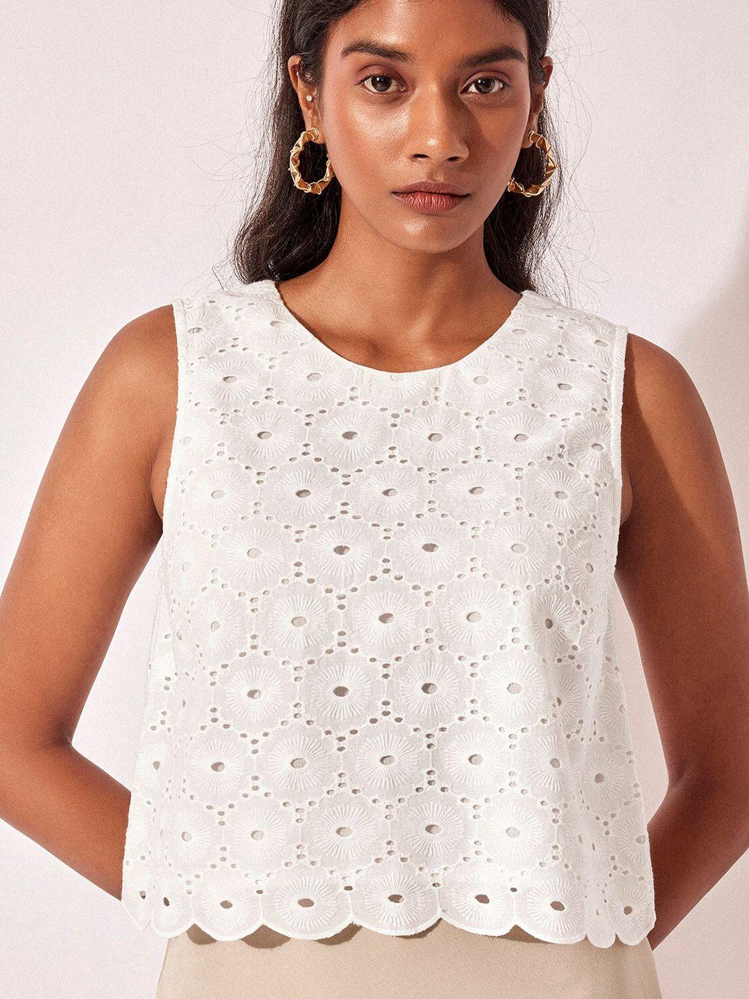 the label life white & white alyssum embellished cotton top