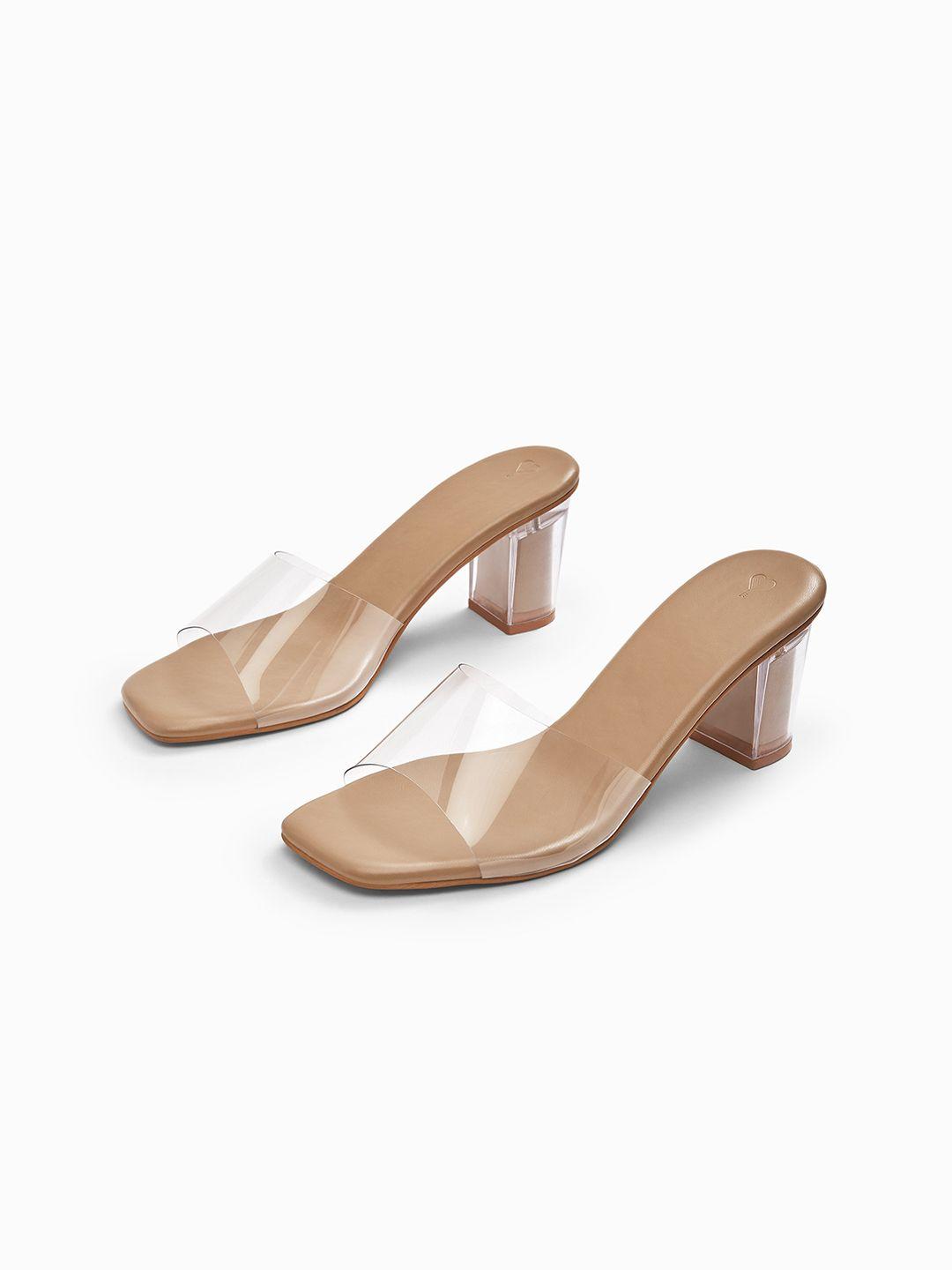 the label life woman beige clear strap block heels