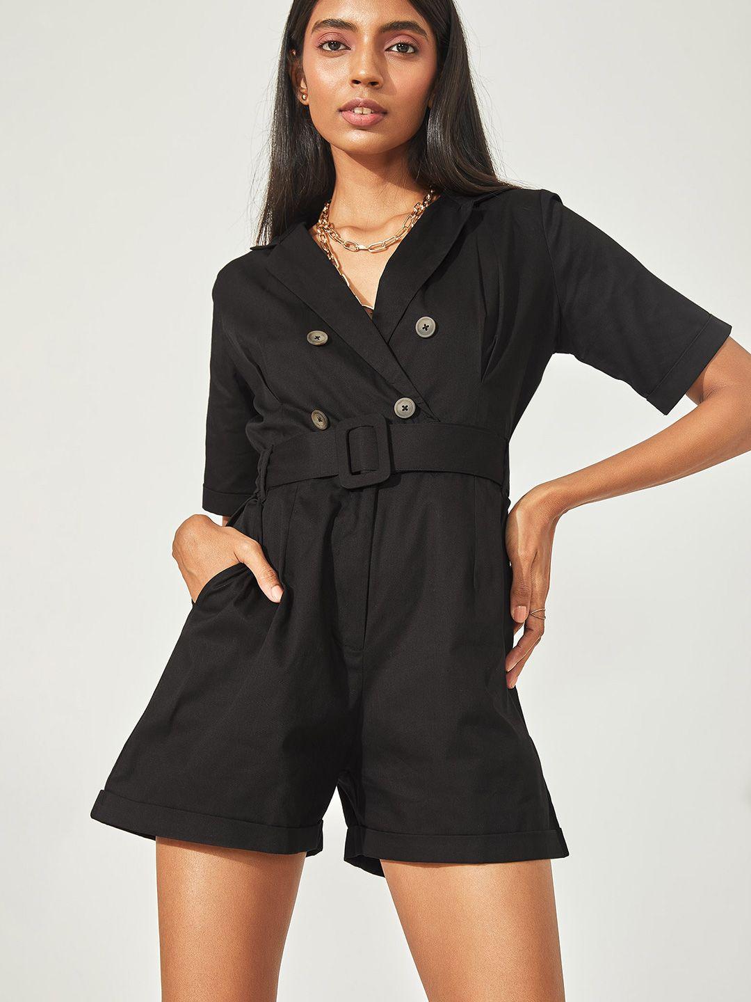 the label life women black belted jumpsuit